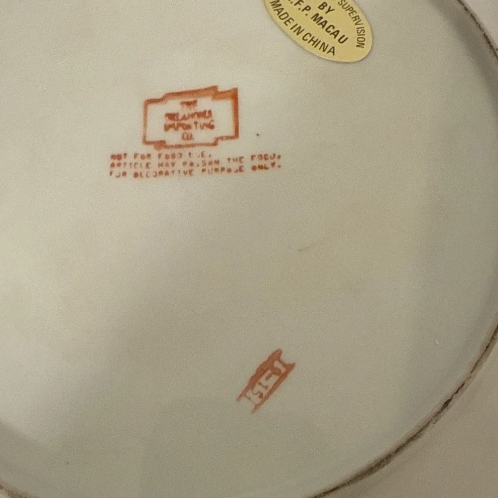 Vintage‎ Chinese HFP Macau Porcelain Hand Painted Decorative Plate 10 3/8